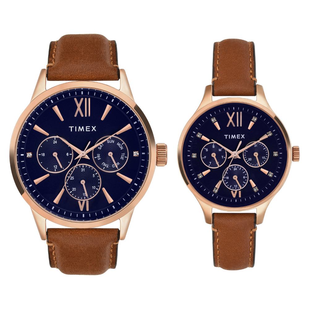 [TW00PR302] Timex Pairs Blue Round Multifunction Dial Watch- TW00PR302