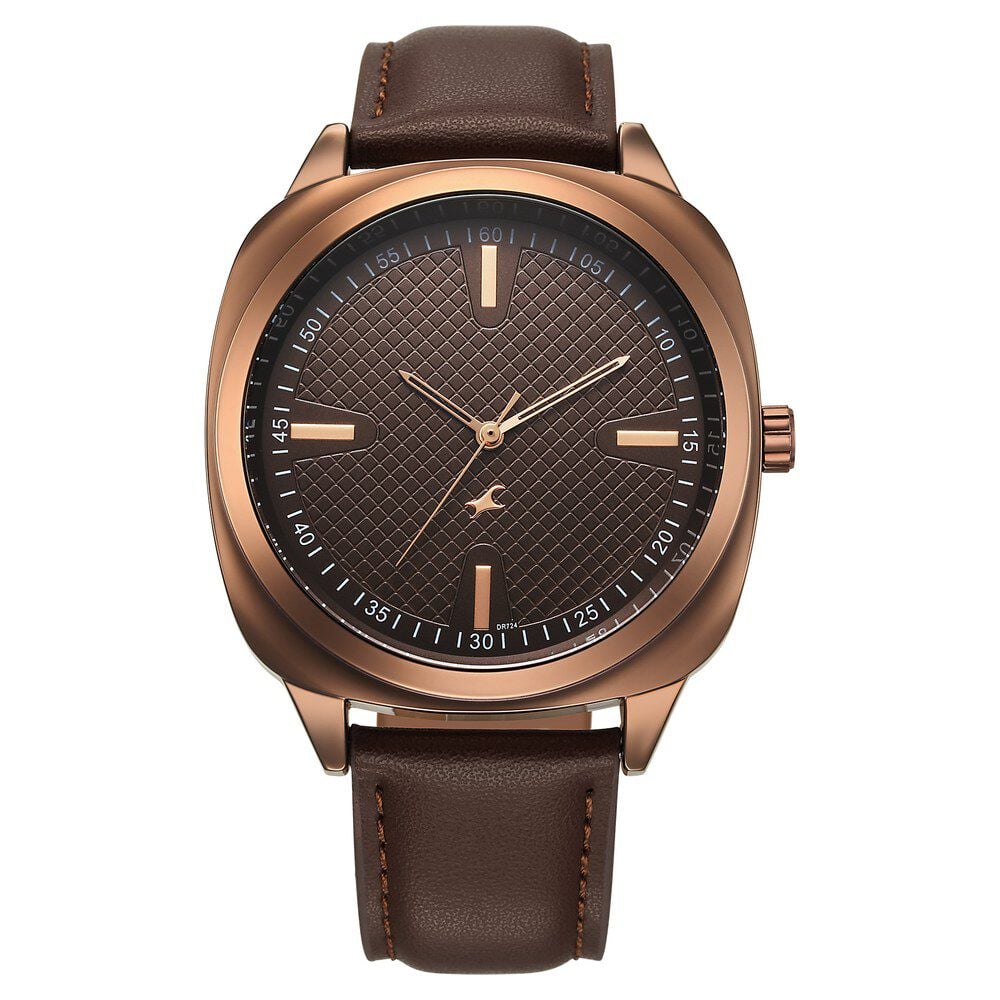[38161QL01] Fastrack Stunners X Quartz Analog Brown Dial Leather Strap Watch For Guys