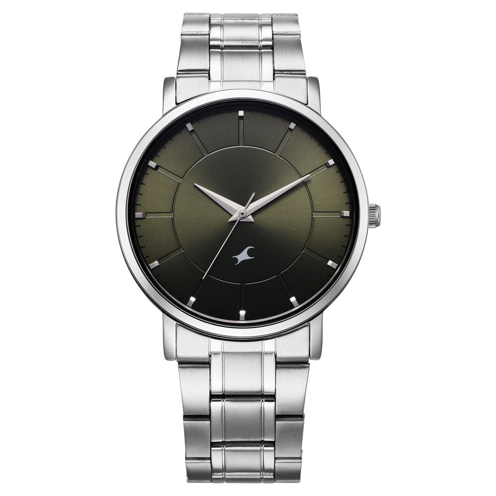 Fastrack Stunners X Quartz Analog Green Dial Stainless Steel Strap Watch For Guys