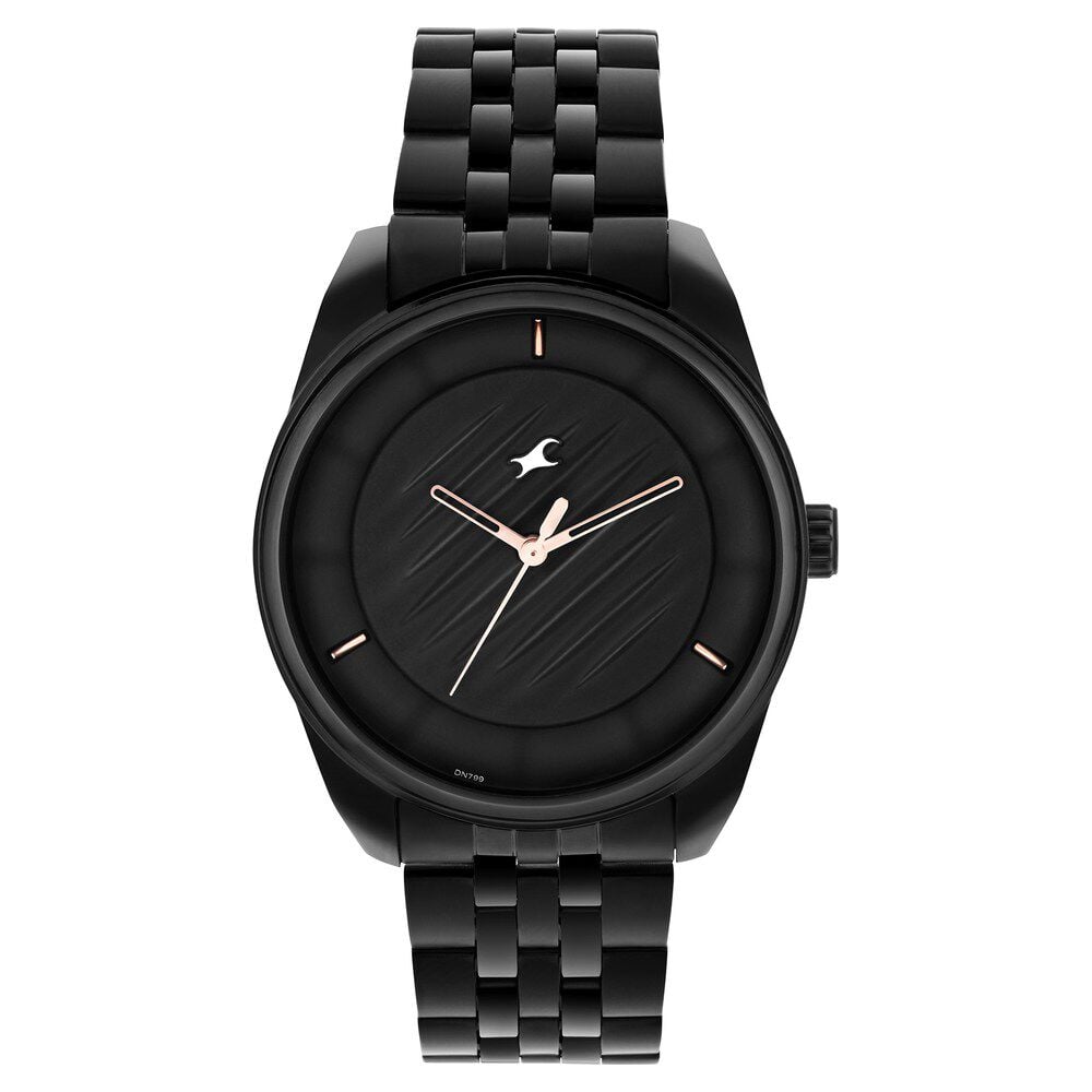 [3300nm01] Fastrack Crush Quartz Analog Black Dial Stainless Steel Strap Watch for Guys