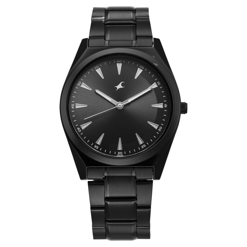 Fastrack Stunners X Quartz Analog Black Dial Stainless Steel Strap Watch For Guys