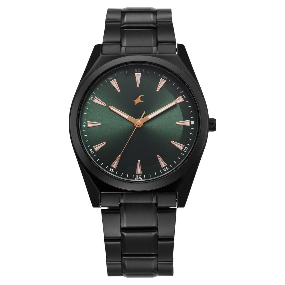 [38162nm01] Fastrack Stunners X Quartz Analog Green Dial Stainless Steel Strap Watch For Guys