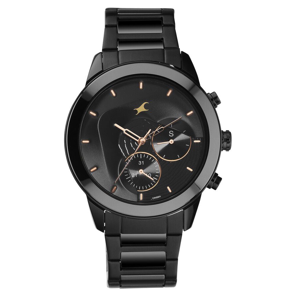 [3304ND01] Fastrack Cerame Quartz Multifunction Black Dial Steel & Ceramic Strap Watch for Guys