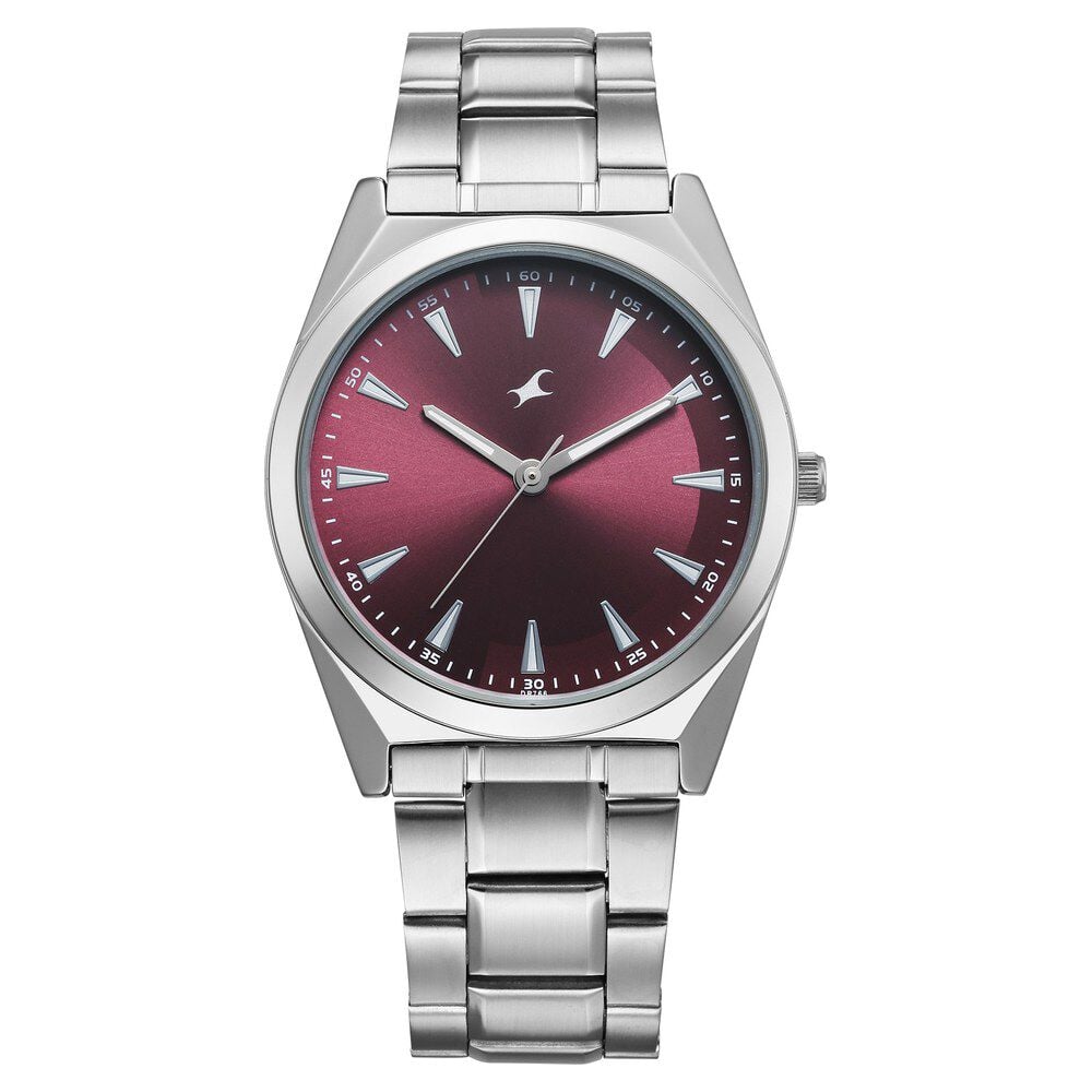 [38162SM01] Fastrack Stunners X Quartz Analog Maroon Dial Stainless Steel Strap Watch For Guys
