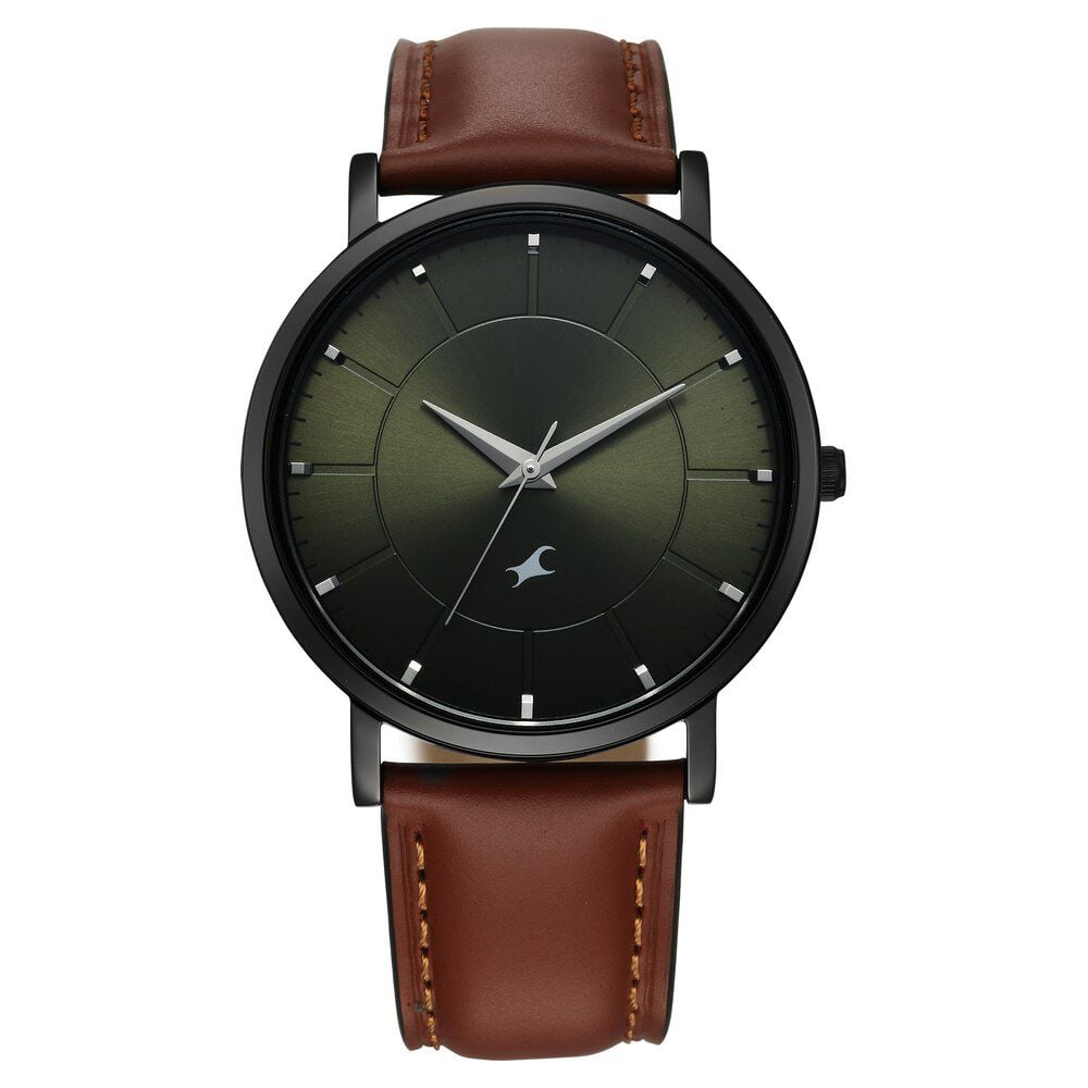 [38163nl01] Fastrack Stunners X Quartz Analog Green Dial Leather Strap Watch For Guys