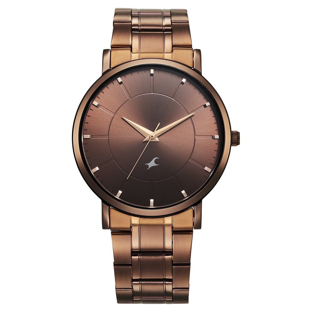 [38163QM01] Fastrack Stunners X Quartz Analog Brown Dial Stainless Steel Strap Watch For Guys