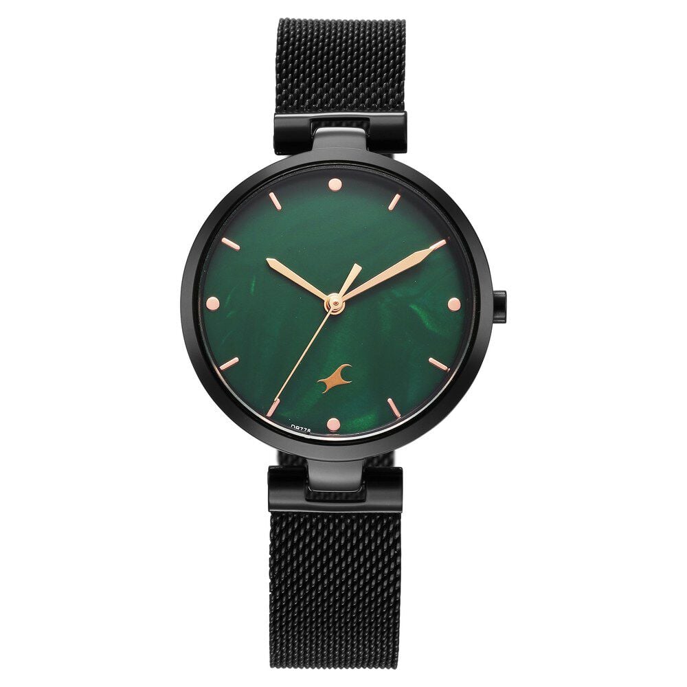 Fastrack Stunners X Quartz Analog Green Mother Of Pearl Dial Stainless Steel Strap Watch For Girls