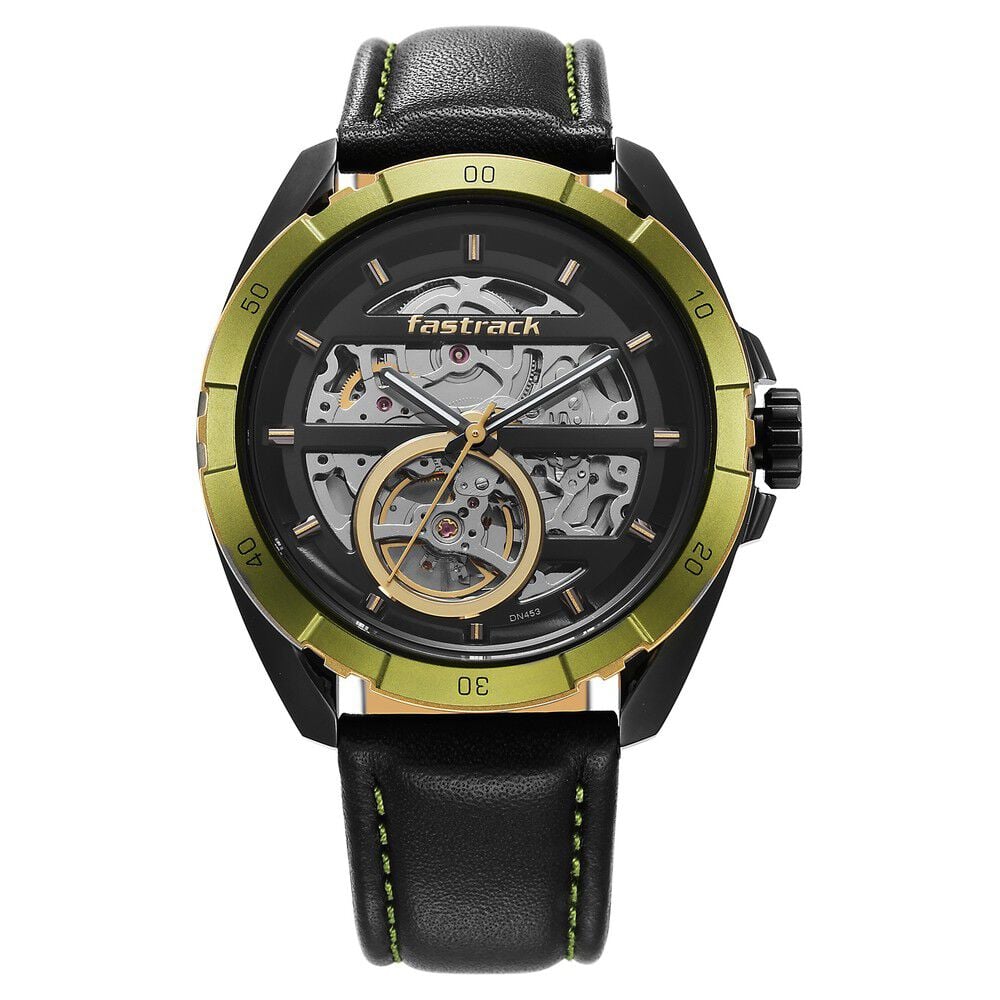 [3297KL01] Fastrack Automatics Black Dial Leather Strap Watch for Guys