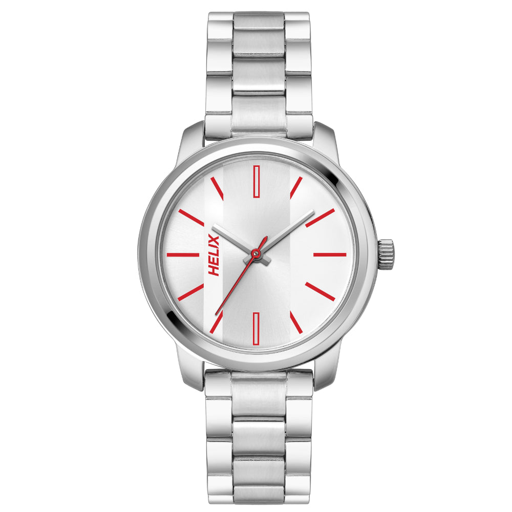 [TW048HL05] Helix By Timex Silver Round Analog Brass Watch Women -TW048HL05