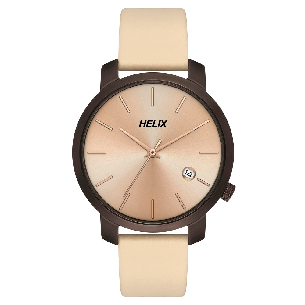 [TW032HL38] Helix By Timex Rose Gold Round Analog Leather Watch Women -TW032HL38