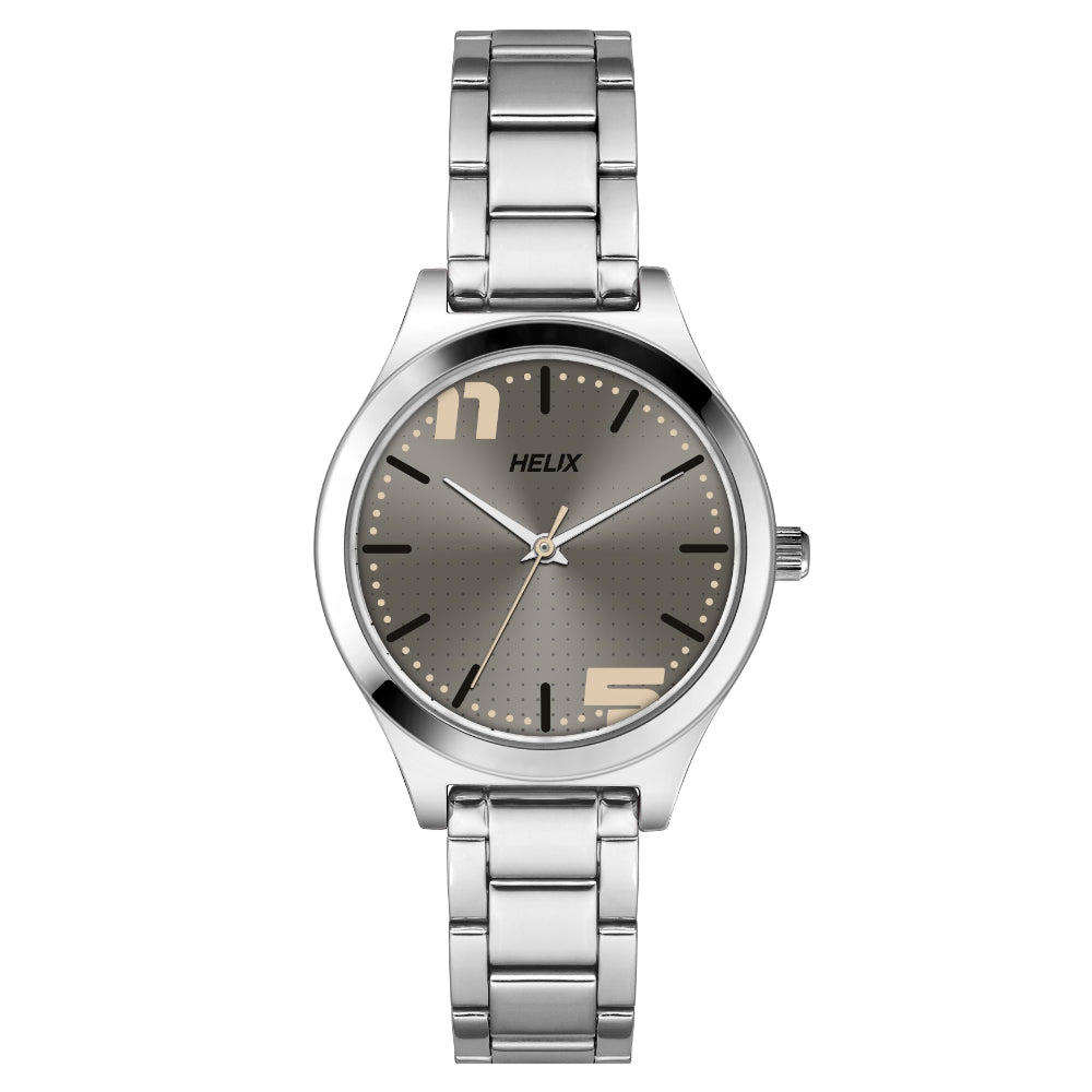 [TW049HL03] Helix By Timex Grey Round Analog Stainless Steel Watch Women -TW049HL03