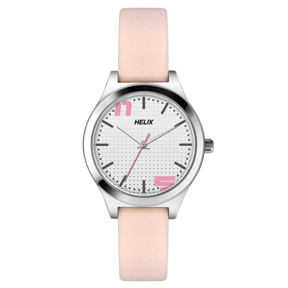 [TW049HL00] Helix By Timex Silver Round Analog Leather Watch Women -TW049HL00