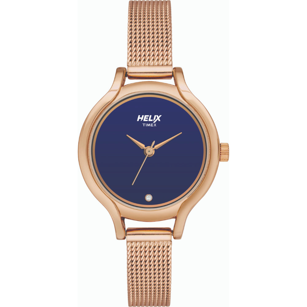Helix By Timex Blue Round Analog Stainless Steel Watch Women -TW027HL13