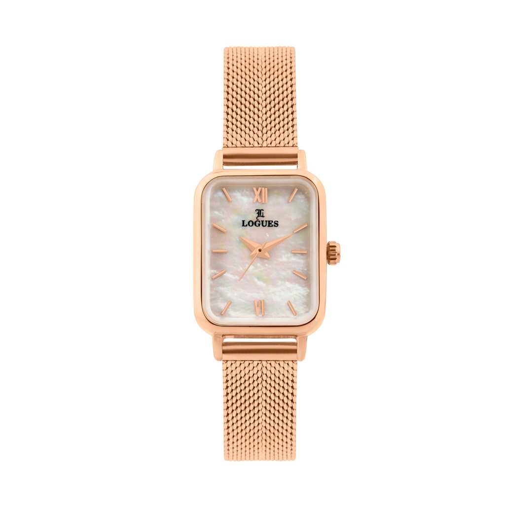 [L6211WZ-02] Logues Quartz Analogue Silver Dial Rose Mesh Strap Watch For Women