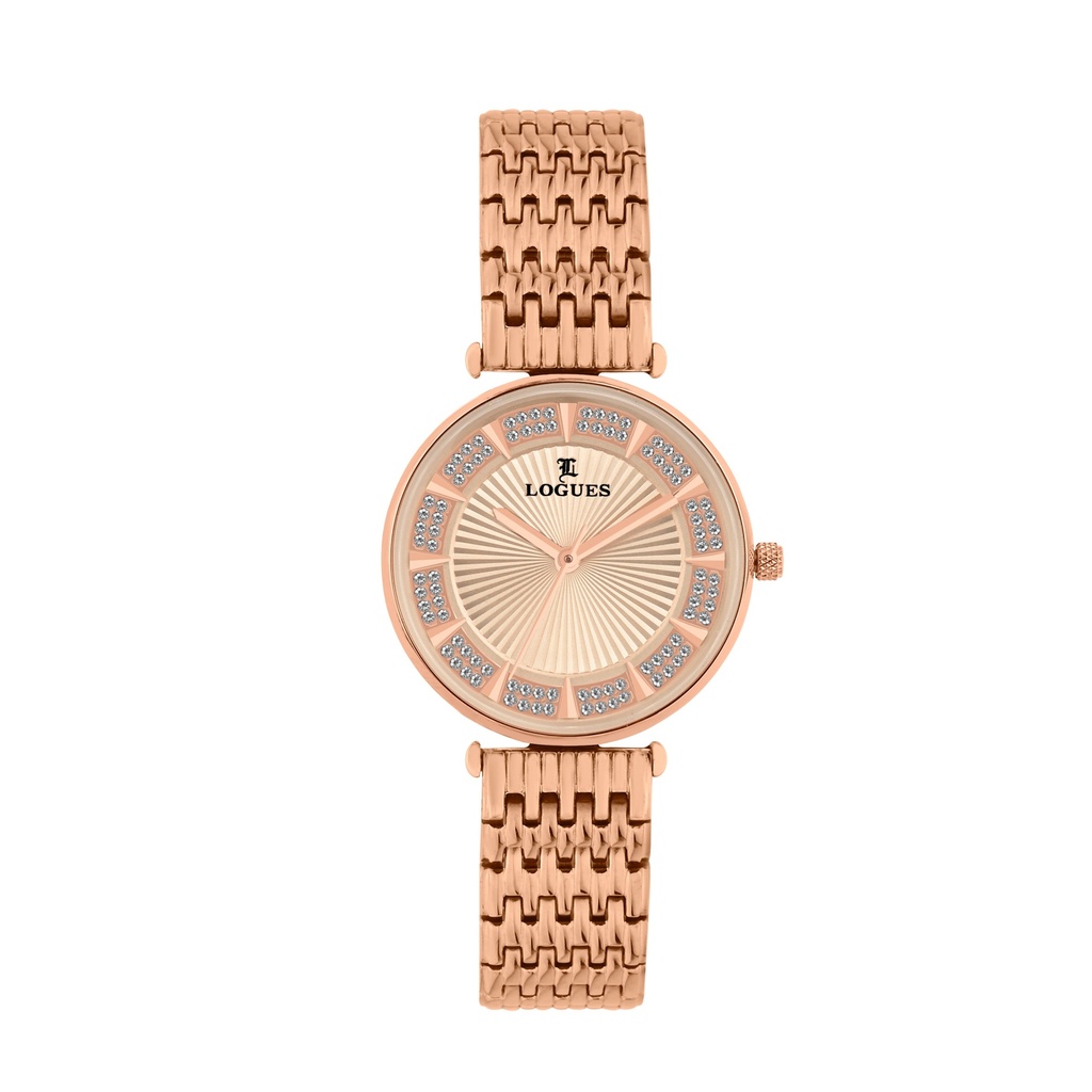 [L6187WM-06] Logues Quartz Analogue Rose Dial Rose Metal Strap Watch For Women