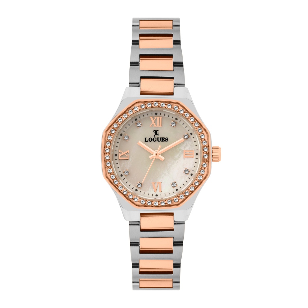 [L6209BWM-02] Logues Quartz Analogue Silver Dial Rose Two Tone Metal Strap Watch For Women