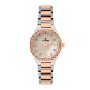 Logues Quartz Analogue Silver Dial Rose Two Tone Metal Strap Watch For Women