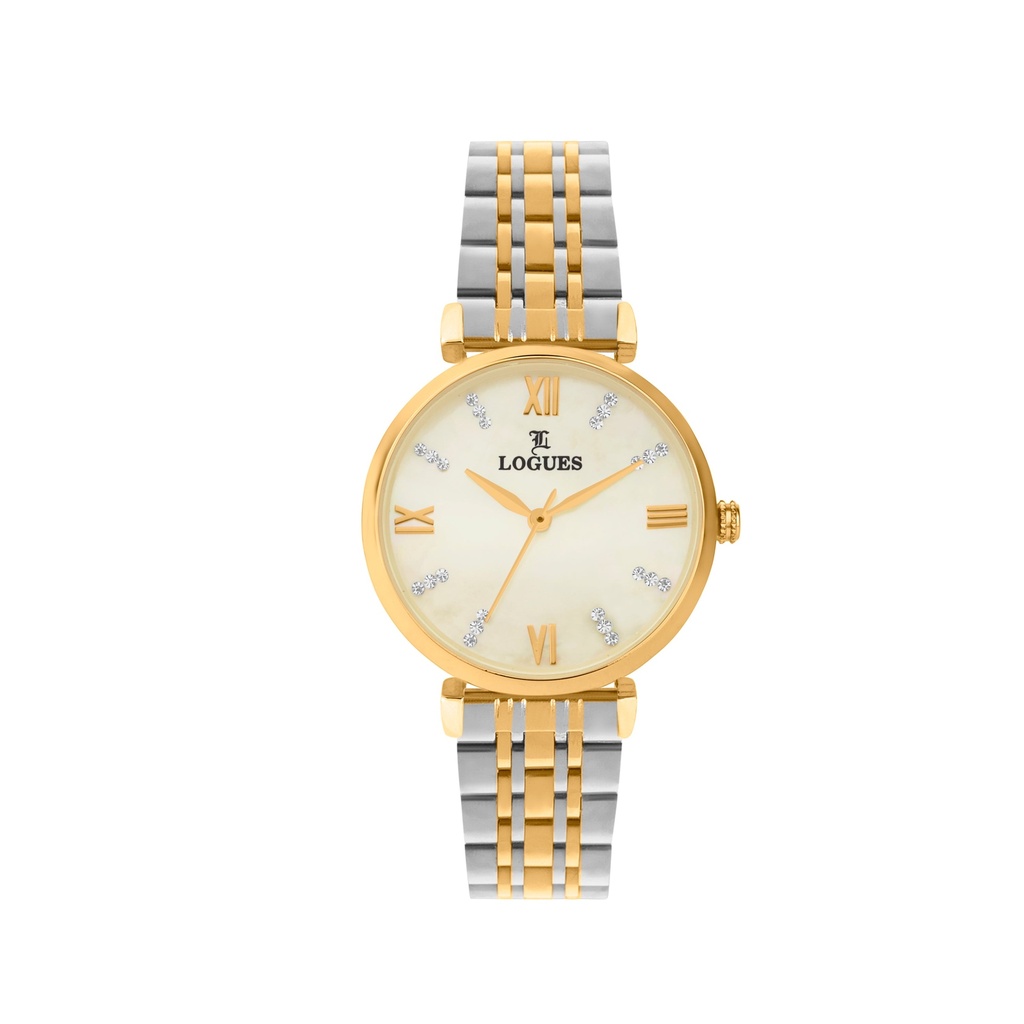 [L6212BM-02] Logues Quartz Analogue Silver Dial Gold Metal Strap Watch For Women