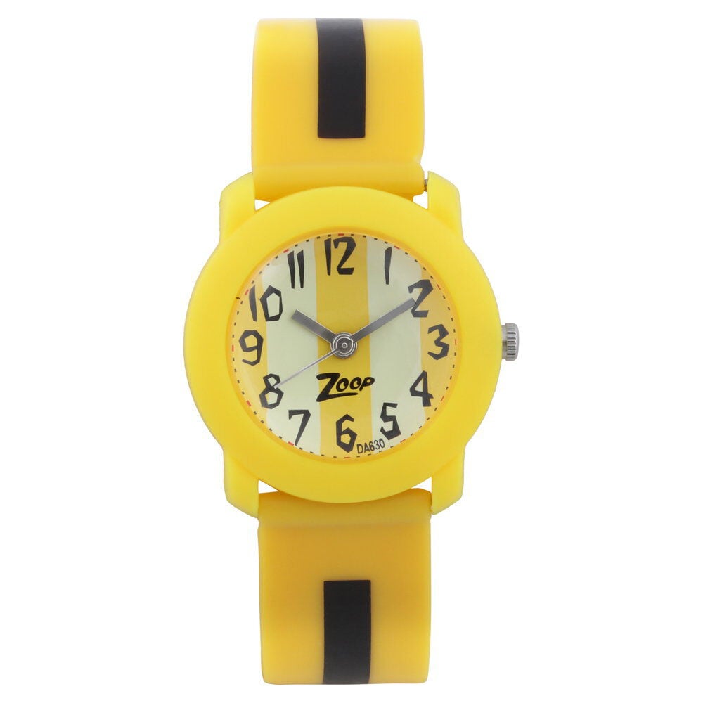 [c3025pp03] Zoop By Titan Quartz Analog Yellow Dial PU Strap Watch for Kids