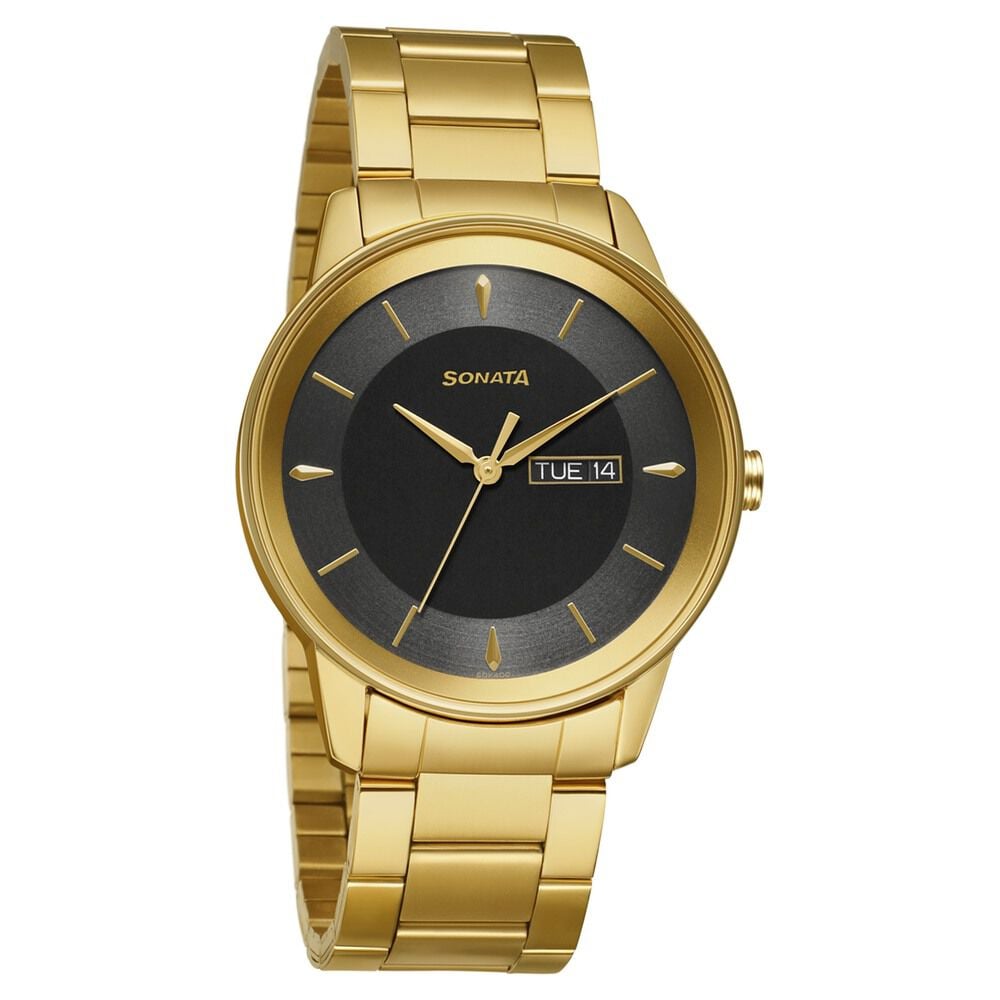 Sonata Quartz Analog with Day and Date Grey Dial Stainless Steel Strap Watch for Men