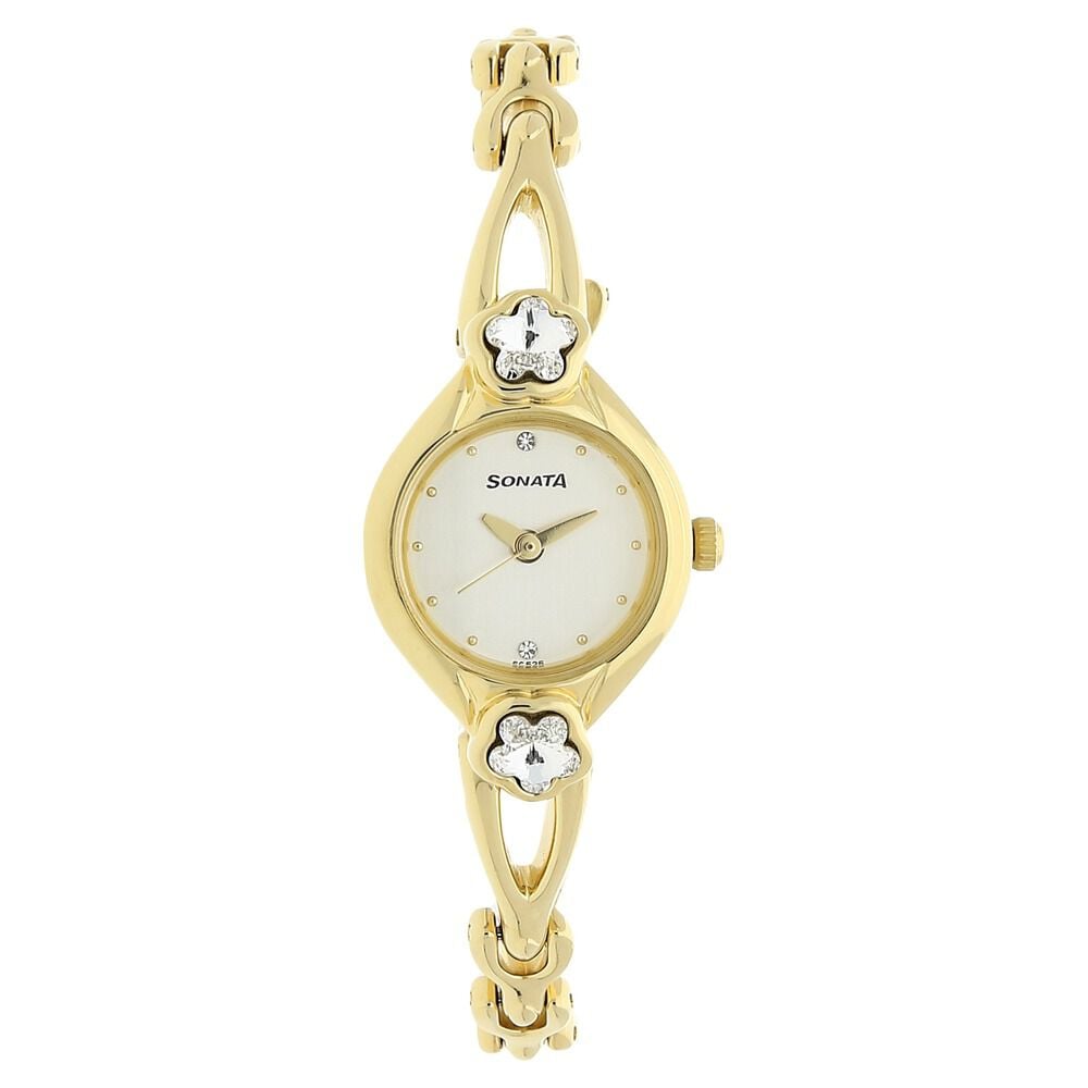 [8065ym01] Sonata Quartz Analog Champagne Dial Metal Strap Watch for Women