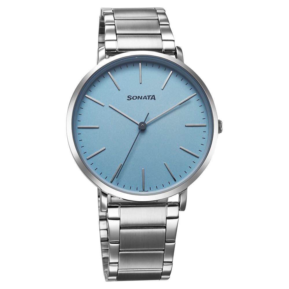 Sonata Ascent Quartz Analog Blue Dial Stainless Steel Strap Watch For Men