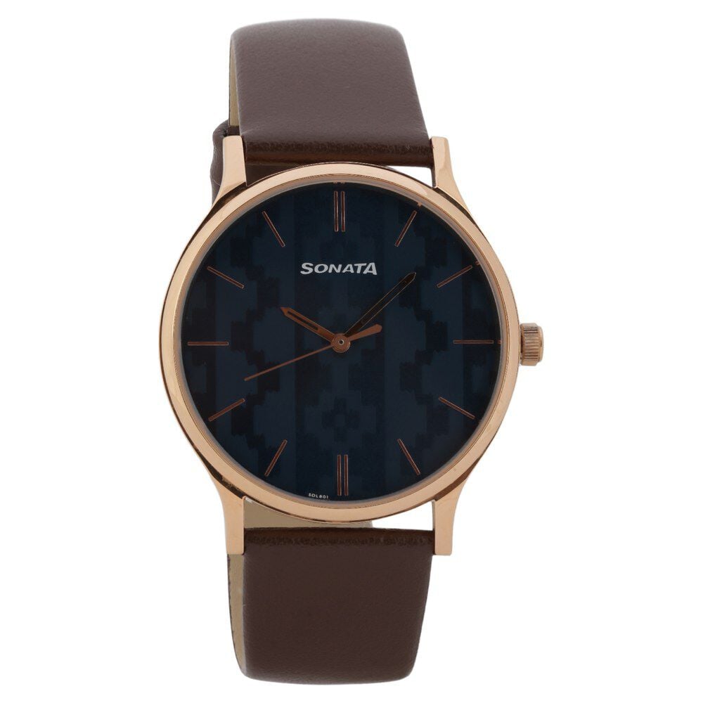 [77105wl01] Knot Blue Dial Leather Strap Watch for Men