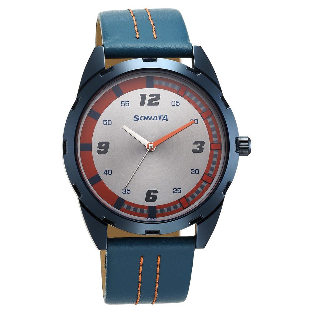 [7149ql01] Sonata Blues Quartz Analog Two Toned Dial Metal Strap Watch for Men