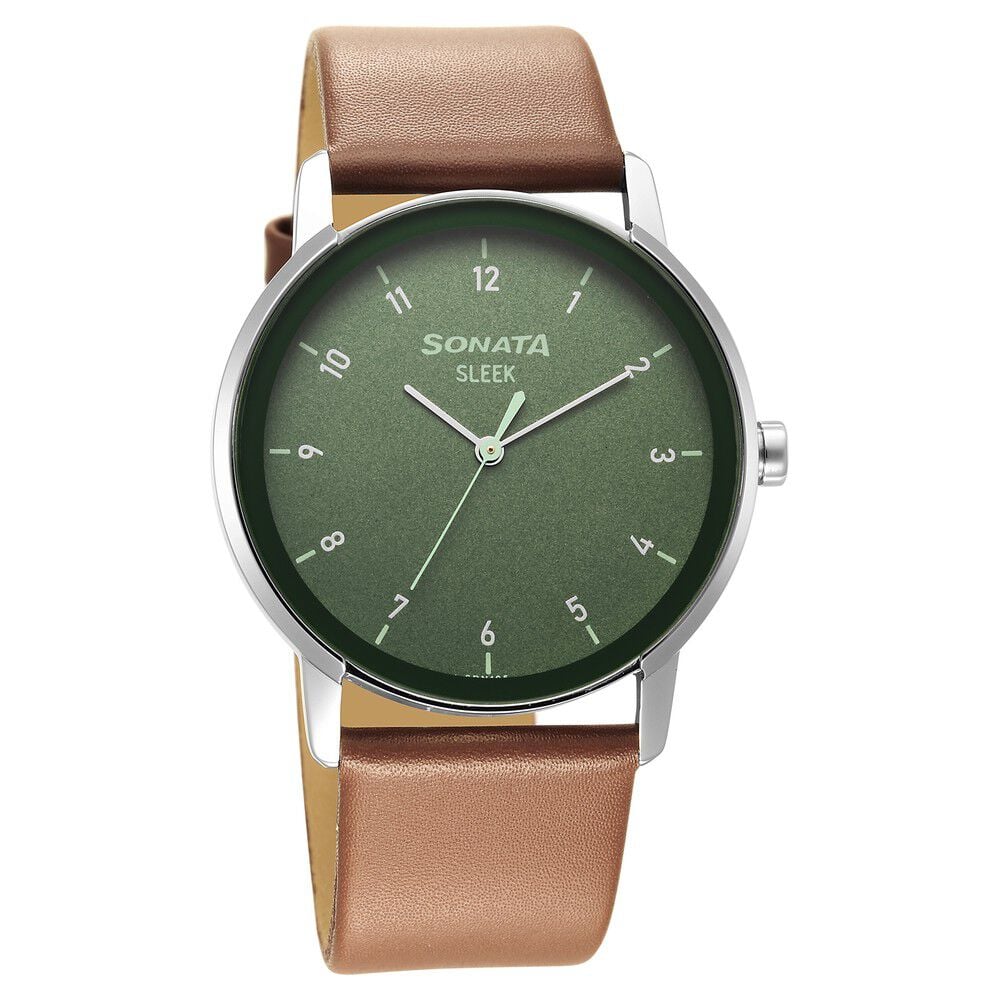 [7147sl01] Sonata Sleek Green Dial Analog Watch for Men