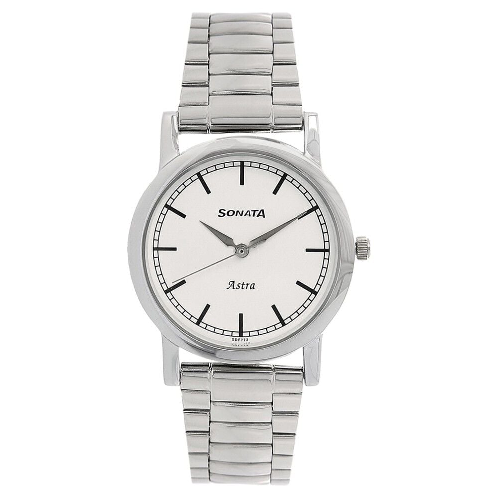 Sonata Quartz Analog White Dial Stainless Steel Strap Watch for Men
