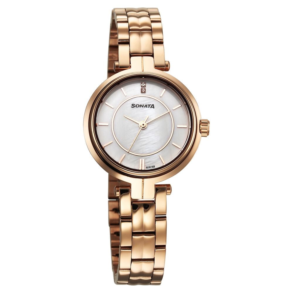 [87077wm01] Sonata Wedding Quartz Analog Off White Dial Stainless Steel Strap Watch For Women