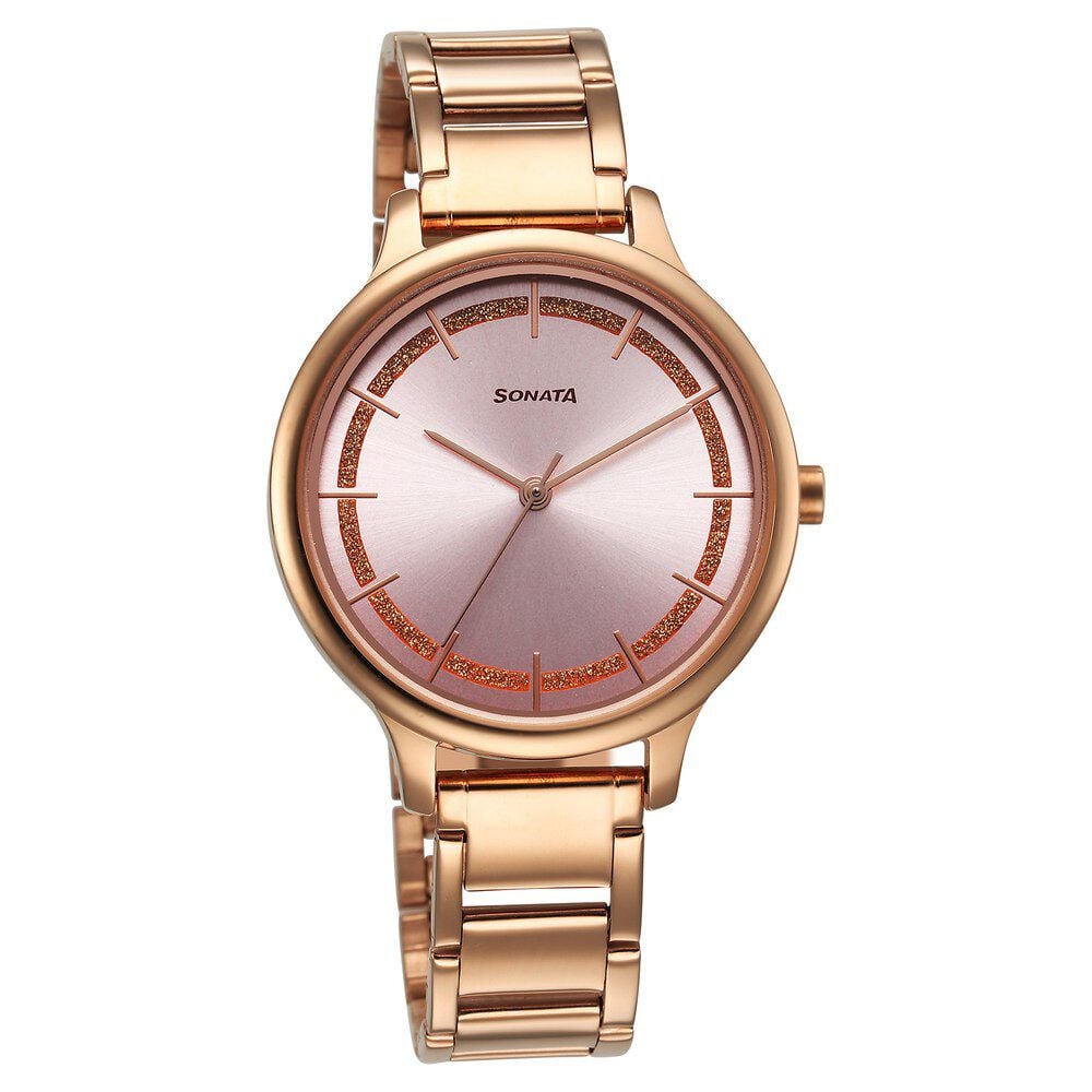 Sonata Blush Quartz Analog Pink dial Stainless Steel Strap Watch for Women