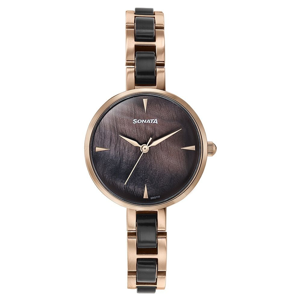 [87064KD01] Sonata Quartz Analog Multicoloured Dial Two Toned Stainless Steel Strap Watch For Women