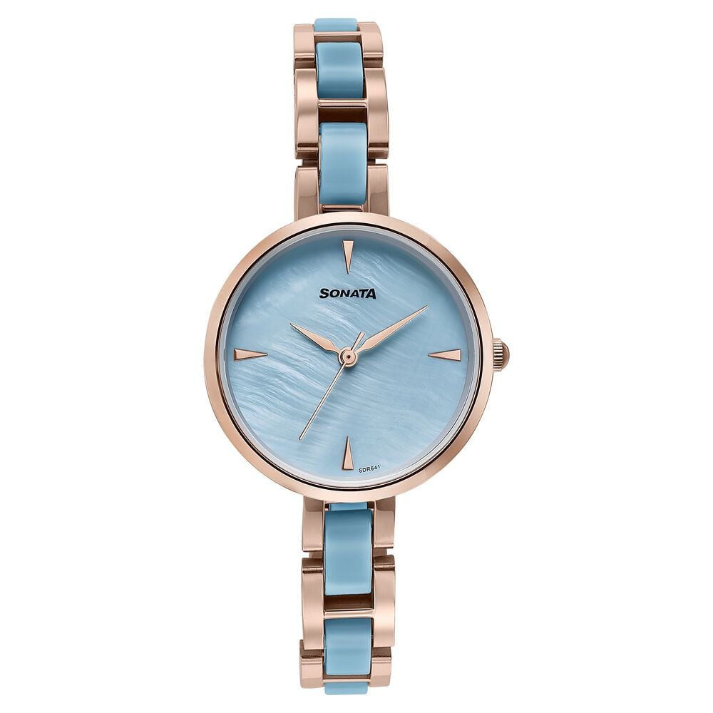 [87064kd04] Sonata Wedding Edit Quartz Analog Blue Dial Stainless Steel With Acetate Strap Watch For Women