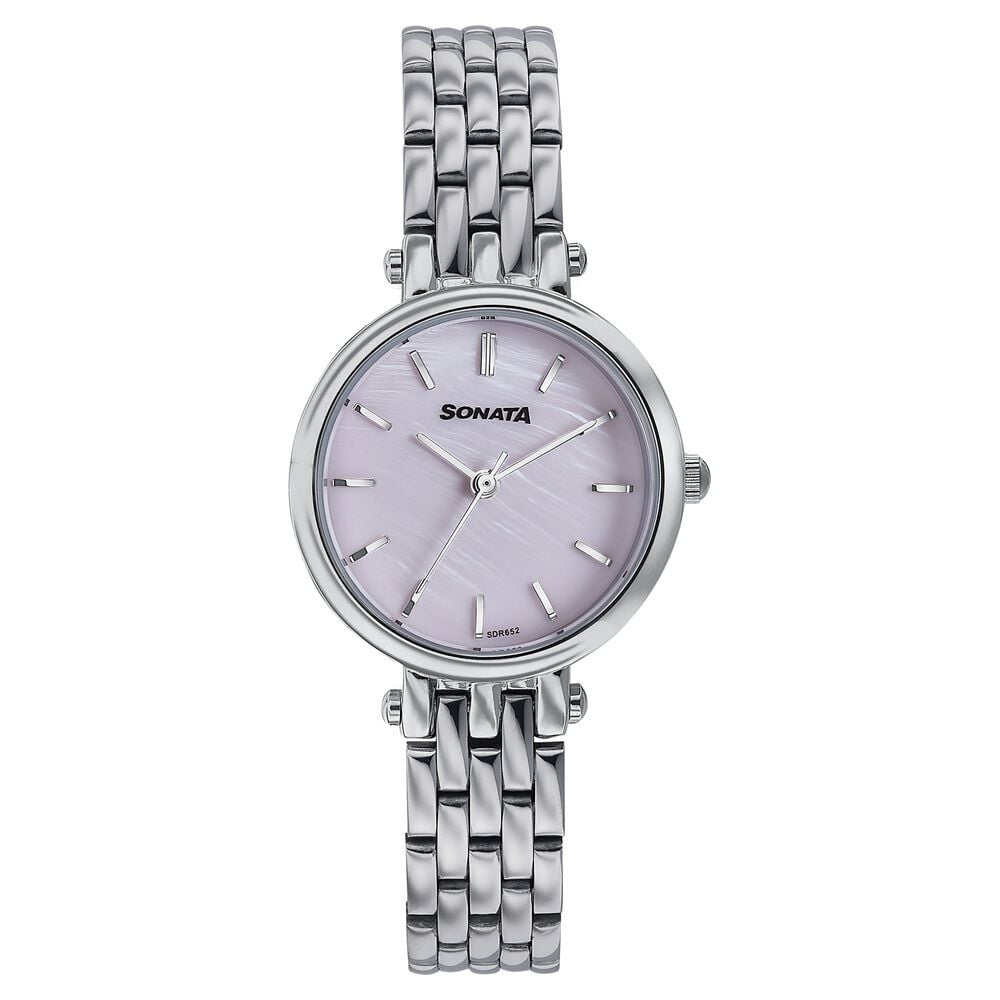 [87082sm01] Sonata Wedding Edit Quartz Analog Pink Dial Stainless Steel Strap Watch For Women