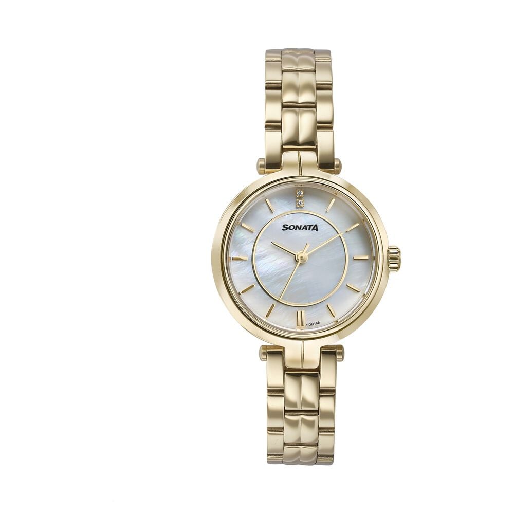 [87077ym01] Sonata Wedding Quartz Analog Off White Dial Stainless Steel Strap Watch For Women