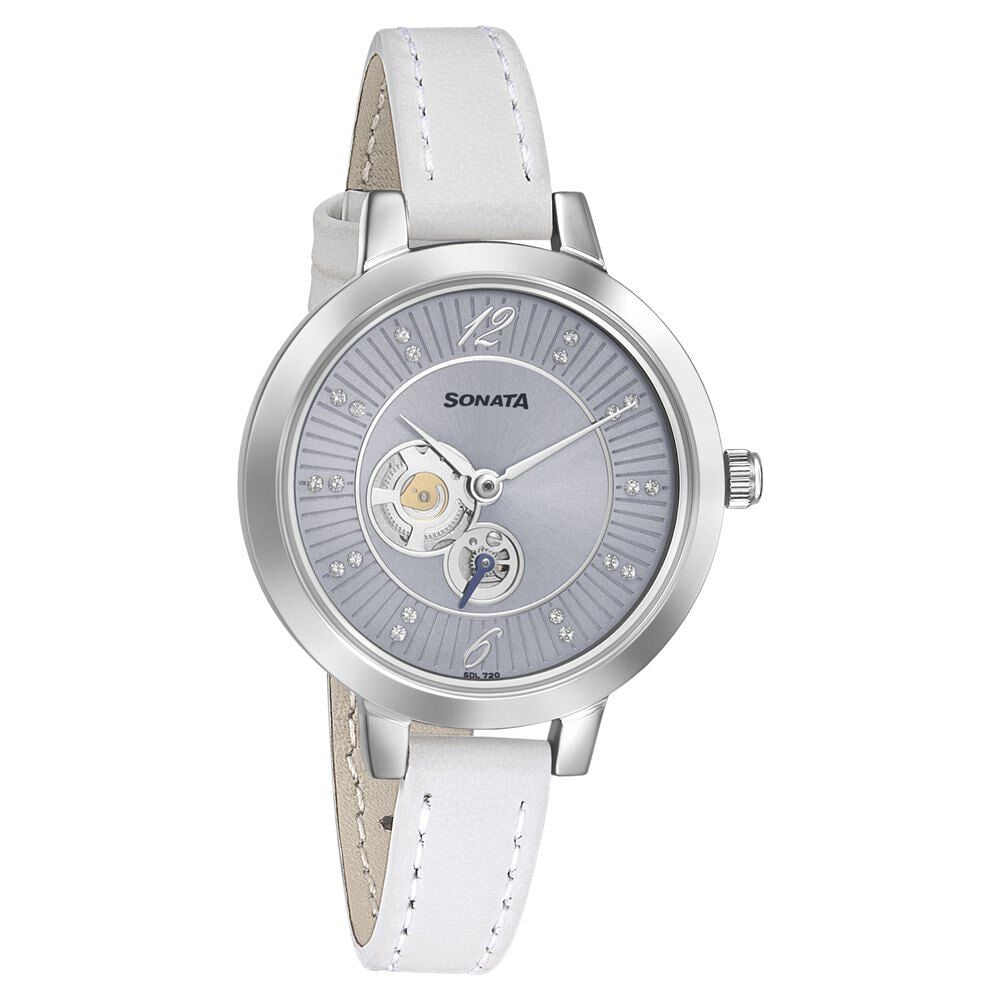 [8141SL04] Sonata Unveil Blue Dial Women Watch With Leather Strap