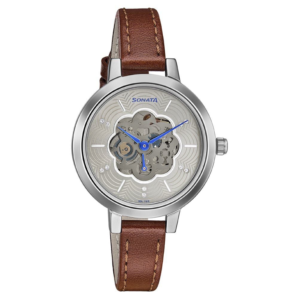 [8141SL05] Sonata Unveil Quartz Multifunction Leather Strap Watch for Women