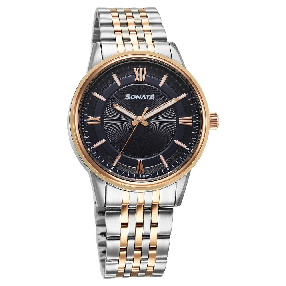 [77154KM01] Sonata Wedding Quartz Analog Blue Dial Stainless Steel Strap Watch For Men