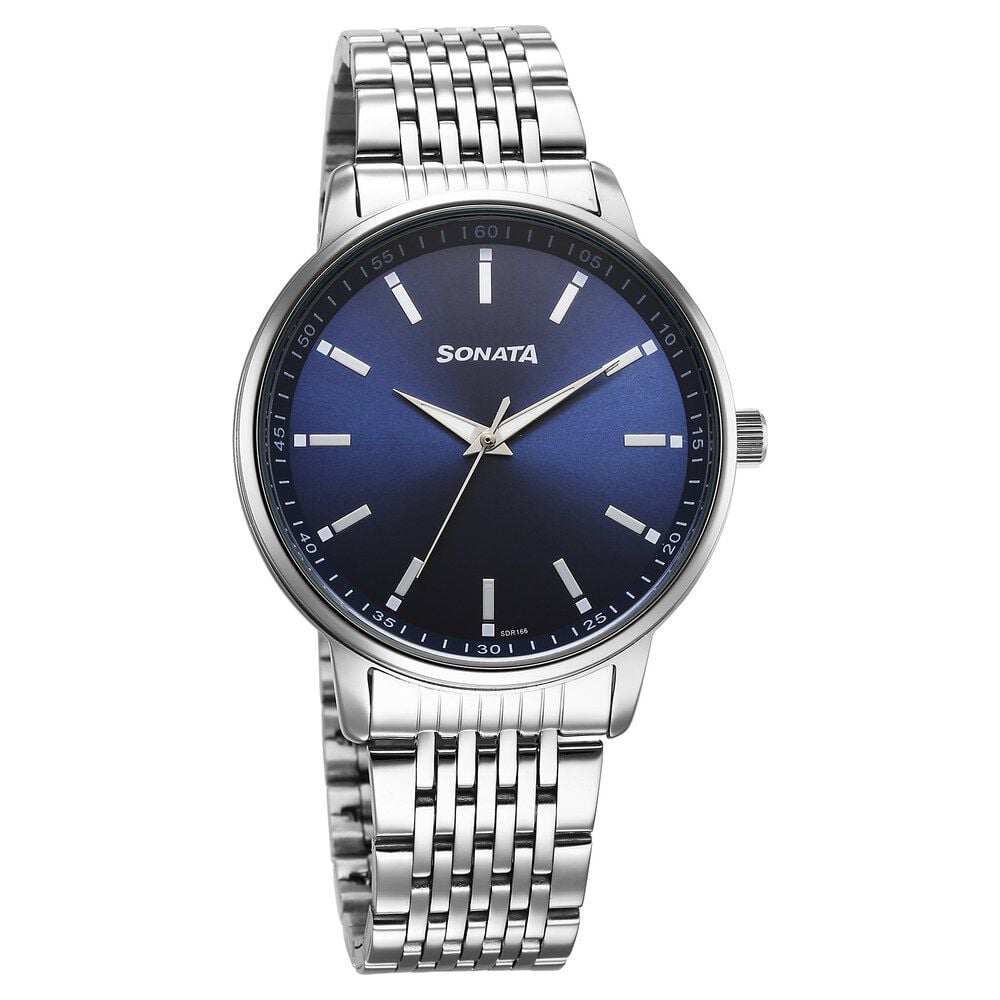 Sonata Wedding Quartz Analog Blue Dial Stainless Steel Strap Watch For Men