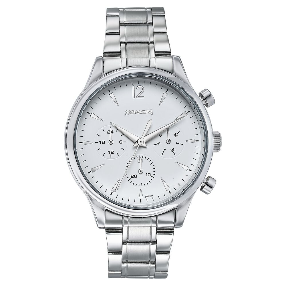 Sonata Wedding Edit Quartz Multifunction Silver Dial Stainless Steel Strap Watch For Men