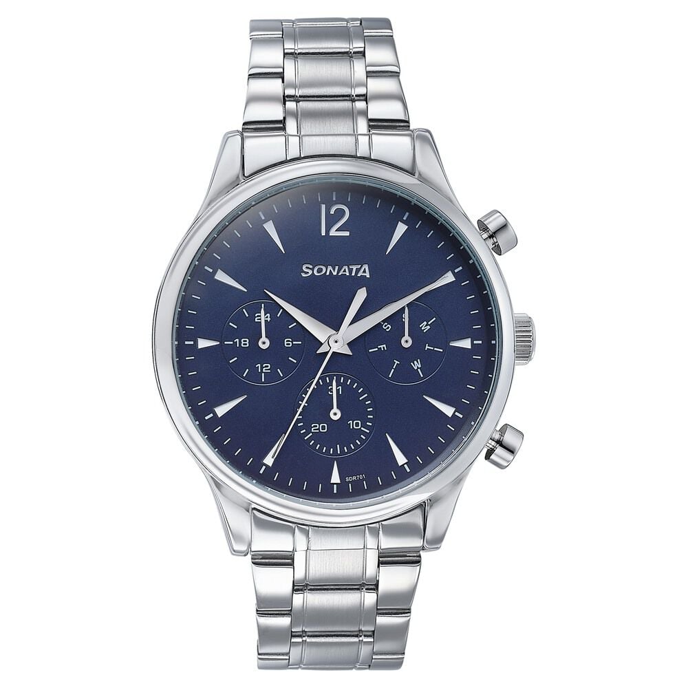 Sonata Wedding Edit Quartz Multifunction Blue Dial Stainless Steel Strap Watch For Men