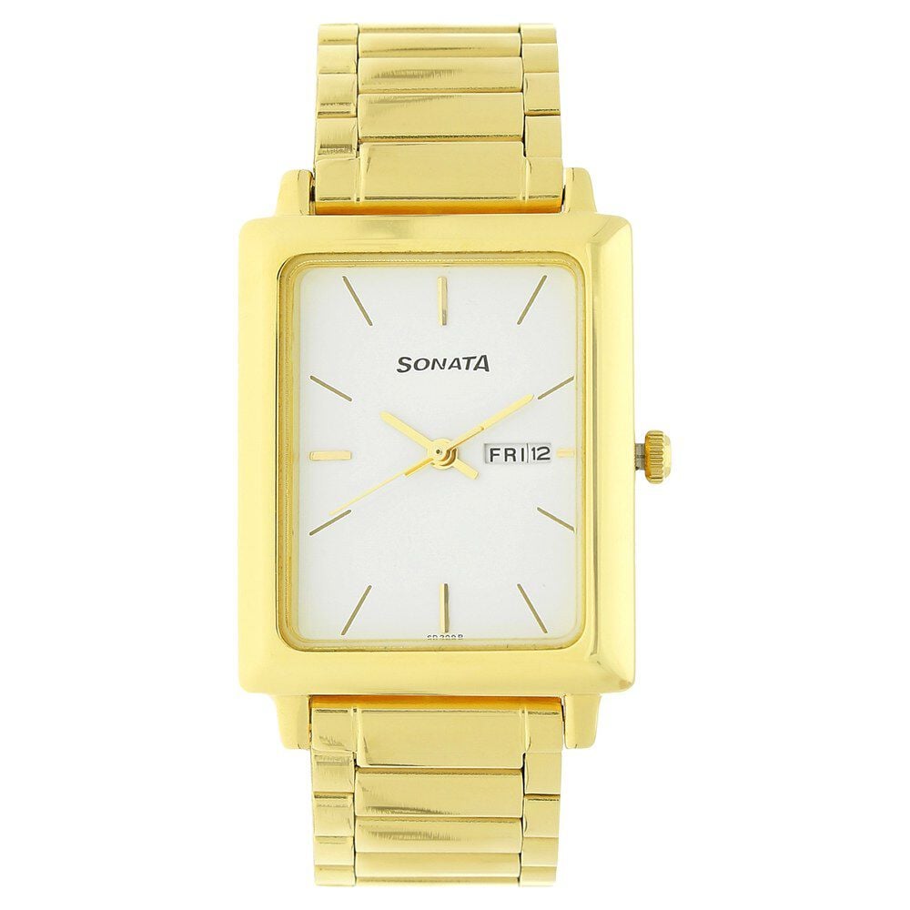 Sonata Quartz Analog with Day and Date White Dial Stainless Steel Strap Watch for Men