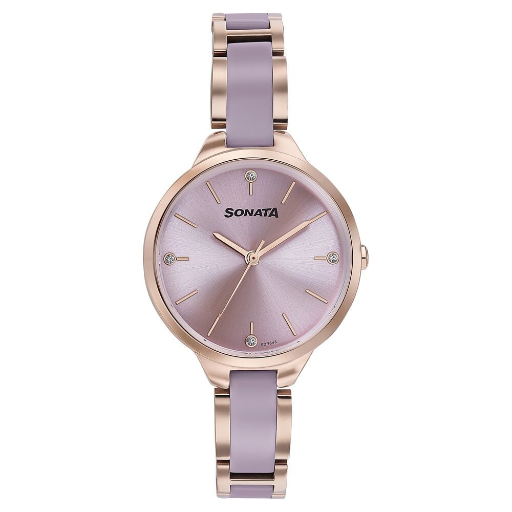 [87065kd03] Sonata Wedding Edit Quartz Analog Pink Dial Stainless Steel With Acetate Strap Watch For Women