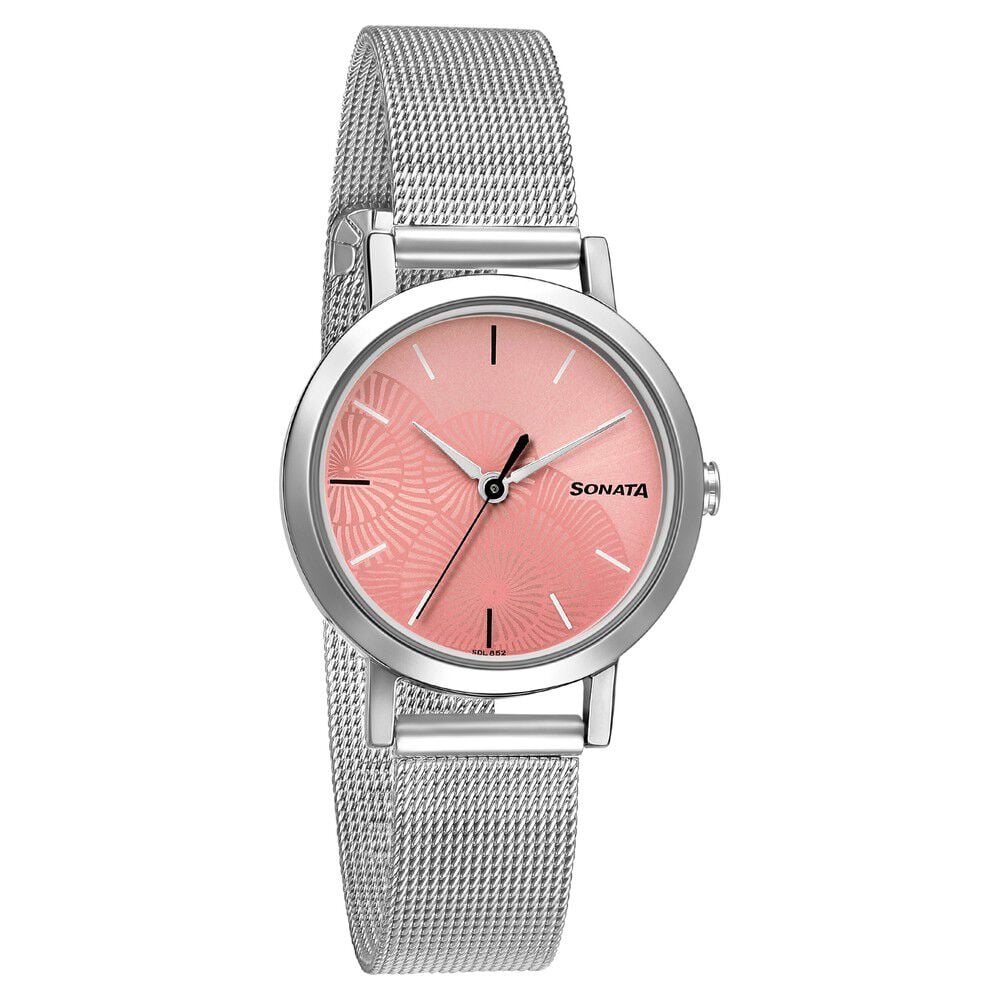 [8174sm02] Sonata Linnea Pink Dial Women Watch With Stainless Steel Strap