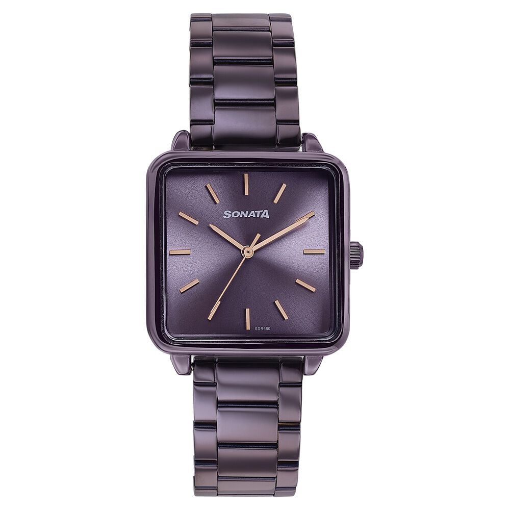 [87084qm01] Sonata Wedding Edit Quartz Analog Purple Dial Stainless Steel Strap Watch For Women