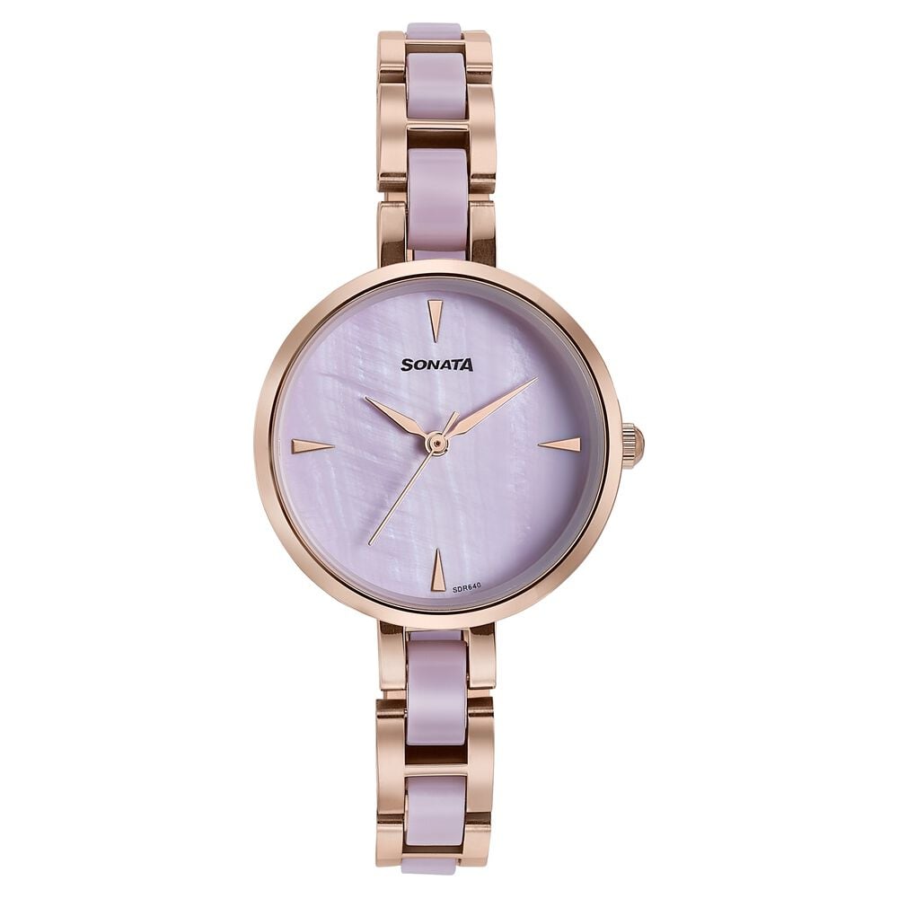Sonata Wedding Edit Quartz Analog Purple Dial Stainless Steel With Acetate Strap Watch For Women