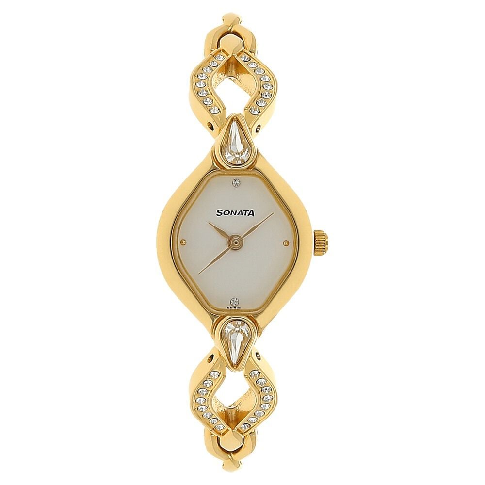[8063YM03] Sonata Quartz Analog White Dial Metal Strap Watch for Women