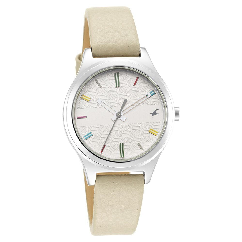 [6152sl06] Fastrack Stunners Quartz Analog White Dial Leather Strap Watch for Girls