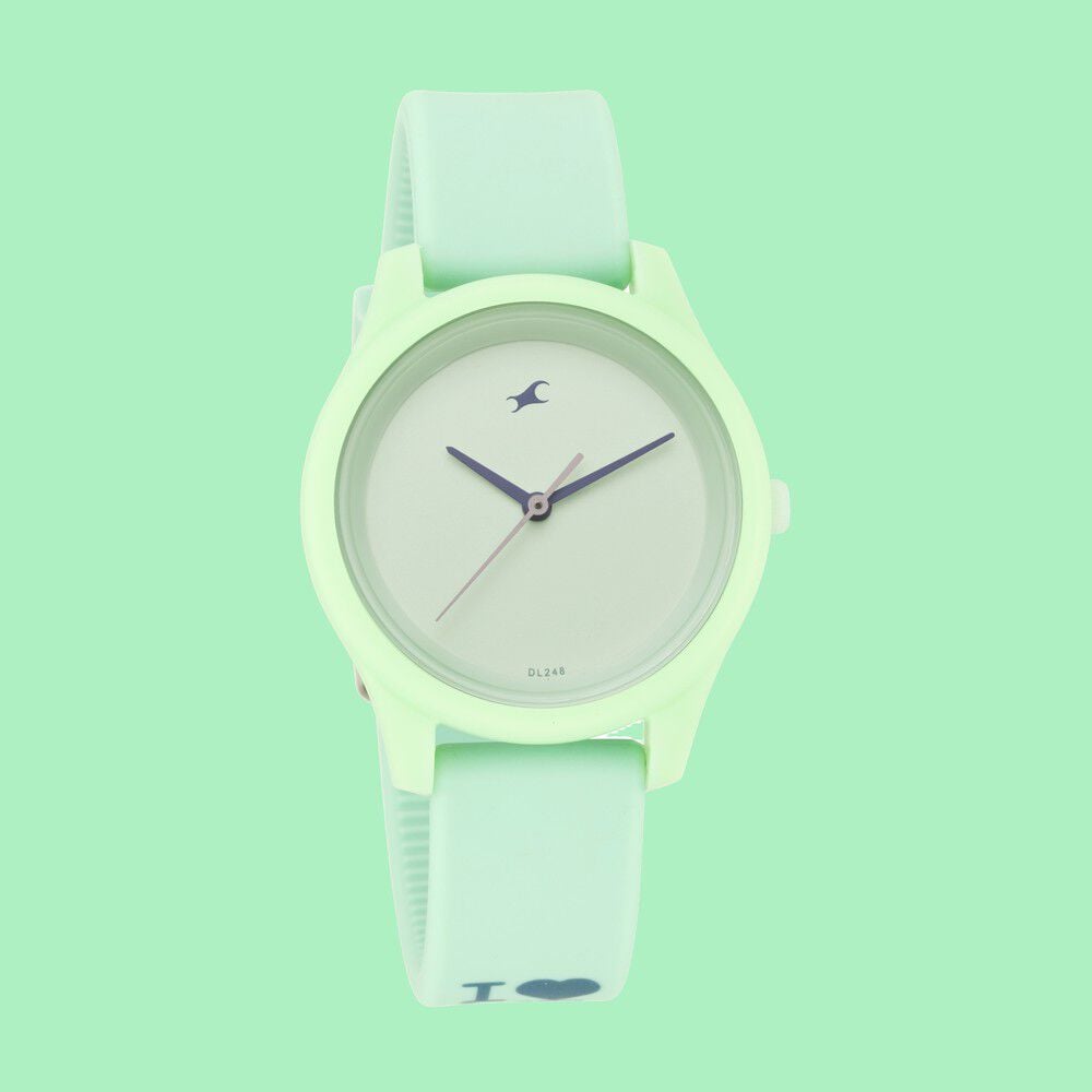Fastrack Monochrome Quartz Analog Green Dial Silicone Strap Watch for Girls